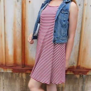 Red and White Striped Midi Dress